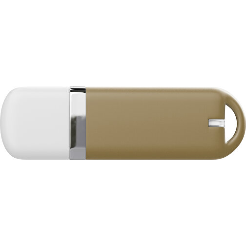 USB-Stick StylishDrive 2.0 , gold / weiß MB , 1 GB , Gummiplastik, Kunststoff MB , 6,20cm x 0,75cm x 2,00cm (Länge x Höhe x Breite), Bild 2