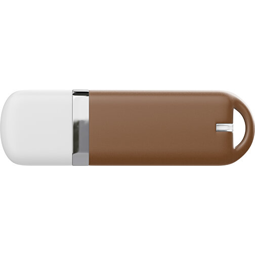 USB-Stick StylishDrive 2.0 , dunkelbraun / weiß MB , 1 GB , Gummiplastik, Kunststoff MB , 6,20cm x 0,75cm x 2,00cm (Länge x Höhe x Breite), Bild 2