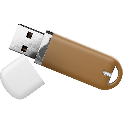 USB-Stick StylishDrive 2.0 , erdbraun / weiß MB , 1 GB , Gummiplastik, Kunststoff MB , 6,20cm x 0,75cm x 2,00cm (Länge x Höhe x Breite), Bild 1