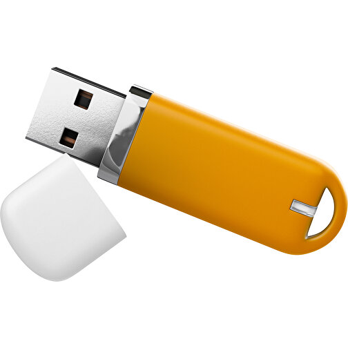 USB-Stick StylishDrive 2.0 , kürbisorange / weiß MB , 1 GB , Gummiplastik, Kunststoff MB , 6,20cm x 0,75cm x 2,00cm (Länge x Höhe x Breite), Bild 1