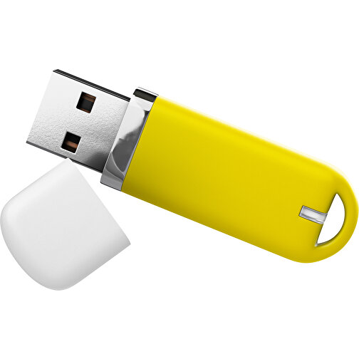 USB-Stick StylishDrive 2.0 , gelb / weiß MB , 1 GB , Gummiplastik, Kunststoff MB , 6,20cm x 0,75cm x 2,00cm (Länge x Höhe x Breite), Bild 1