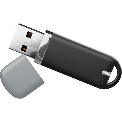 USB-Stick StylishDrive 2.0 , schwarz / silber MB , 1 GB , Gummiplastik, Kunststoff MB , 6,20cm x 0,75cm x 2,00cm (Länge x Höhe x Breite), Bild 1