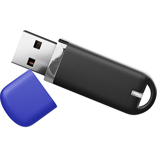 USB-Stick StylishDrive 2.0 , schwarz / blau MB , 1 GB , Gummiplastik, Kunststoff MB , 6,20cm x 0,75cm x 2,00cm (Länge x Höhe x Breite), Bild 1