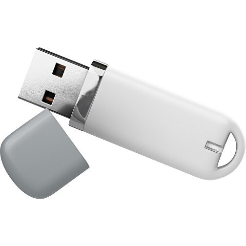 USB-Stick StylishDrive 2.0 , weiß / silber MB , 1 GB , Gummiplastik, Kunststoff MB , 6,20cm x 0,75cm x 2,00cm (Länge x Höhe x Breite), Bild 1