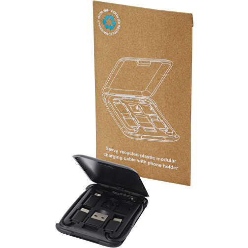 Savvy Recyceltes Modulares Ladekabel Mit Telefonhalterung , schwarz, Recycelter ABS Kunststoff, 8,50cm x 3,00cm x 5,50cm (Länge x Höhe x Breite), Bild 6