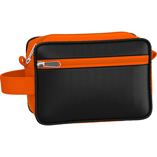 Kosmetiktasche Nova , schwarz / orange, Sublimation-fabric 200g - Polyester (PU), 16,00cm x 8,00cm x 23,00cm (Länge x Höhe x Breite), Bild 1