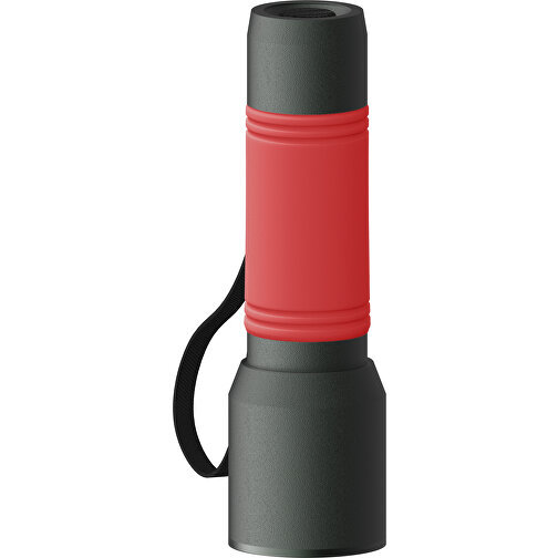 Taschenlampe REEVES-myFLASH 300 , dunkelgrau / rot, recyceltes Aluminium, Silikon, 13,00cm x 2,90cm x 3,60cm (Länge x Höhe x Breite), Bild 1