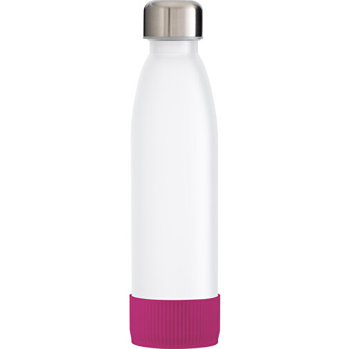 Trinkflasche RETUMBLER-TOULON GLASS , weiss / magenta, Glas, Silikon, recycelter Edelstahl, recyceltes Polypropylen, 26,00cm x 6,90cm x 6,90cm (Länge x Höhe x Breite), Bild 1