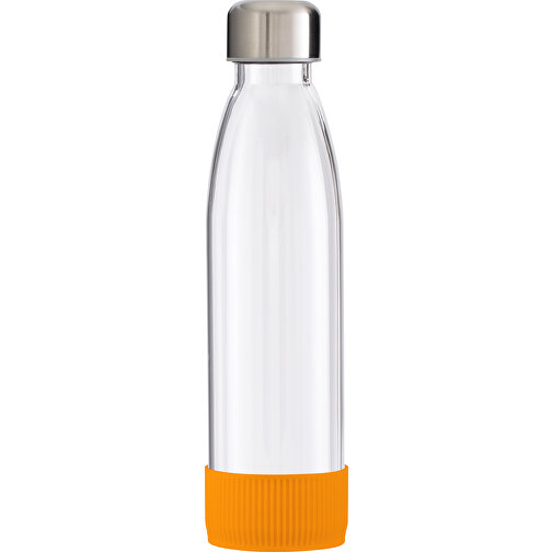 Trinkflasche RETUMBLER-TOULON GLASS , transparent / orange, Glas, Silikon, recycelter Edelstahl, recyceltes Polypropylen, 26,00cm x 6,90cm x 6,90cm (Länge x Höhe x Breite), Bild 1