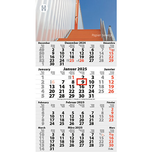 3-Monats DIN A3 Kalender 'Trinus B' , weiß, Kopflasche: 290 g/m² Chromokarton, Kalenderblätter: 70 g/m² holzfrei weiß, chlorfrei gebleicht, 42,00cm x 29,60cm (Höhe x Breite), Bild 3