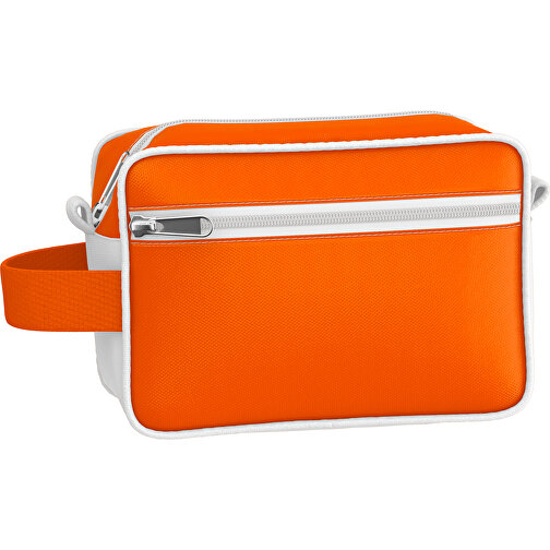 Kosmetiktasche Nova , orange / weiss, Sublimation-fabric 200g - Polyester (PU), 16,00cm x 8,00cm x 23,00cm (Länge x Höhe x Breite), Bild 1