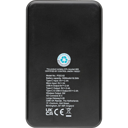 5.000mAh 5W Wireless Powerbank Aus RCS Recyceltem Kunststoff , schwarz, ABS - recycelt, 9,70cm x 1,50cm (Länge x Höhe), Bild 5