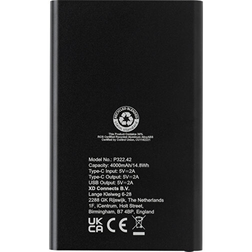 4.000mAh Type-C powerbank tillverkad av RCS-återvunnen ABS och aluminium, Bild 5