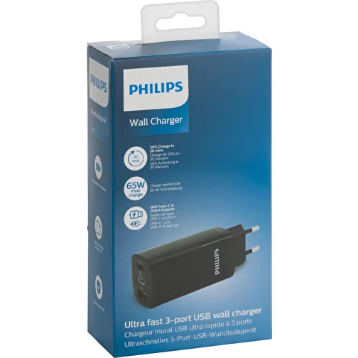 Cargador de pared de 3 puertos USB con PD ultrarrápida Philips de 65 W, Imagen 6