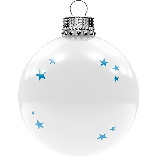 Baubles natalizi medi 66 mm, corona d\'argento, lucidi, Immagine 1