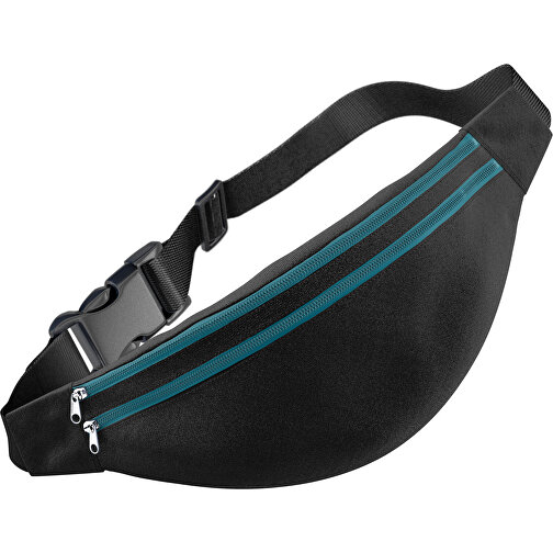 Stylische Gürteltasche Fanny , schwarz / atlantikblau, Sublimation-fabric 200g - Polyester (PU), 13,00cm x 33,00cm (Höhe x Breite), Bild 1