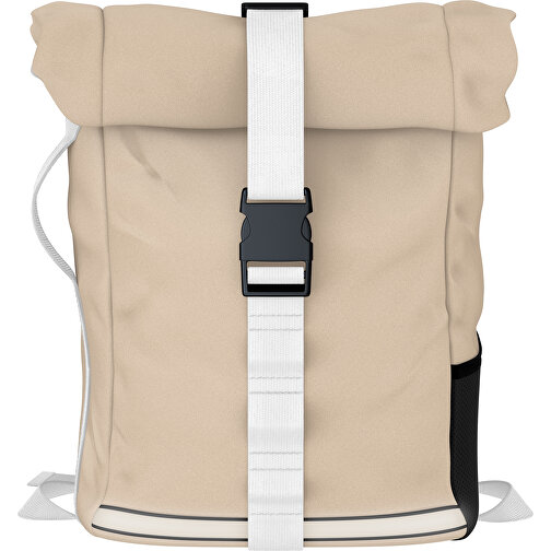 Rolltop Rucksack Comfort , beige / weiß, Sublimation-fabric 200g - Polyester (PU), 29,50cm x 13,00cm x 33,00cm (Länge x Höhe x Breite), Bild 1