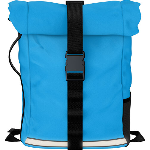 Rolltop Rucksack Comfort , hellblau / schwarz, Sublimation-fabric 200g - Polyester (PU), 29,50cm x 13,00cm x 33,00cm (Länge x Höhe x Breite), Bild 1