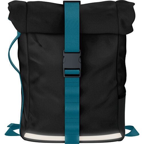 Rolltop Rucksack Comfort , schwarz / atlantikblau, Sublimation-fabric 200g - Polyester (PU), 29,50cm x 13,00cm x 33,00cm (Länge x Höhe x Breite), Bild 1