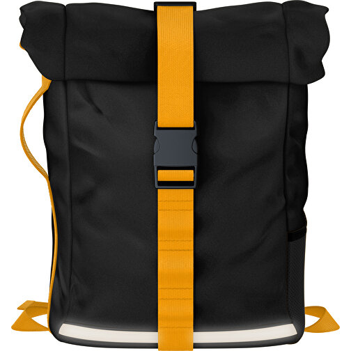 Rolltop Rucksack Comfort , schwarz / hellorange, Sublimation-fabric 200g - Polyester (PU), 29,50cm x 13,00cm x 33,00cm (Länge x Höhe x Breite), Bild 1