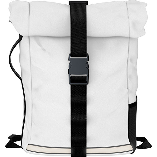 Rolltop Rucksack Comfort , weiss / schwarz, Sublimation-fabric 200g - Polyester (PU), 29,50cm x 13,00cm x 33,00cm (Länge x Höhe x Breite), Bild 1