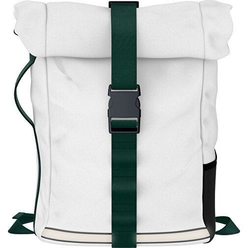 Rolltop Rucksack Comfort , weiß / dunkelgrün, Sublimation-fabric 200g - Polyester (PU), 29,50cm x 13,00cm x 33,00cm (Länge x Höhe x Breite), Bild 1