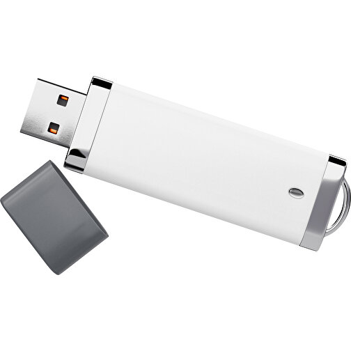 PromoPerfect USB-STICK 2.0 PLASTIK , weiß / dunkelgrau MB , 8 GB , Gummiplastik, Kunststoff MB , 7,00cm x 0,70cm x 2,00cm (Länge x Höhe x Breite), Bild 1