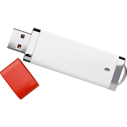 PromoPerfect USB-STICK 2.0 PLASTIK , weiß / rot MB , 8 GB , Gummiplastik, Kunststoff MB , 7,00cm x 0,70cm x 2,00cm (Länge x Höhe x Breite), Bild 1