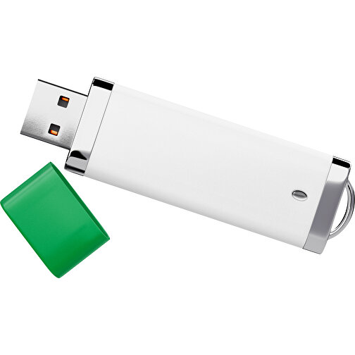 PromoPerfect USB-STICK 2.0 PLASTIK , weiß / grün MB , 8 GB , Gummiplastik, Kunststoff MB , 7,00cm x 0,70cm x 2,00cm (Länge x Höhe x Breite), Bild 1