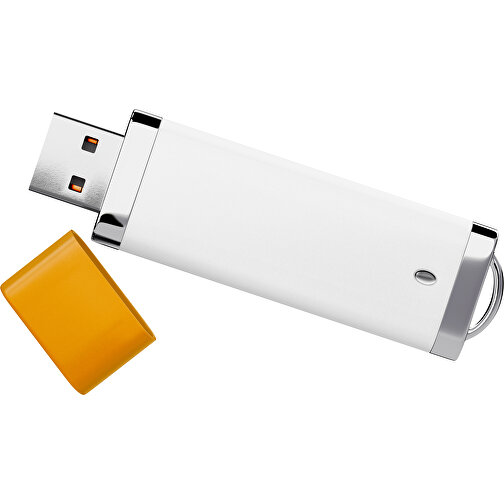 PromoPerfect USB-STICK 2.0 PLASTIK , weiß / kürbisorange MB , 8 GB , Gummiplastik, Kunststoff MB , 7,00cm x 0,70cm x 2,00cm (Länge x Höhe x Breite), Bild 1