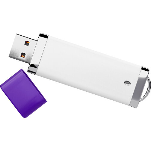 PromoPerfect USB-STICK 2.0 PLASTIK , weiß / violet MB , 65 GB , Gummiplastik, Kunststoff MB , 7,00cm x 0,70cm x 2,00cm (Länge x Höhe x Breite), Bild 1