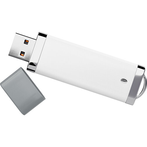 PromoPerfect USB-STICK 2.0 PLASTIK , weiß / silber MB , 65 GB , Gummiplastik, Kunststoff MB , 7,00cm x 0,70cm x 2,00cm (Länge x Höhe x Breite), Bild 1