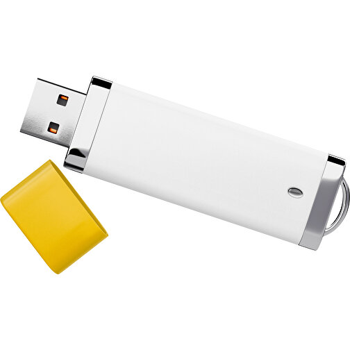 PromoPerfect USB-STICK 2.0 PLASTIK , weiß / sonnengelb MB , 65 GB , Gummiplastik, Kunststoff MB , 7,00cm x 0,70cm x 2,00cm (Länge x Höhe x Breite), Bild 1