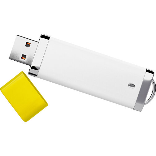 PromoPerfect USB-STICK 2.0 PLASTIK , weiß / gelb MB , 65 GB , Gummiplastik, Kunststoff MB , 7,00cm x 0,70cm x 2,00cm (Länge x Höhe x Breite), Bild 1