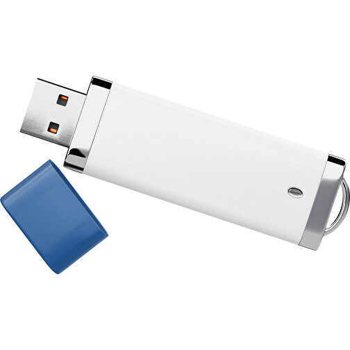 PromoPerfect USB-STICK 2.0 PLASTIK , weiß / dunkelblau MB , 4 GB , Gummiplastik, Kunststoff MB , 7,00cm x 0,70cm x 2,00cm (Länge x Höhe x Breite), Bild 1