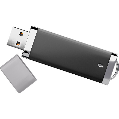 PromoPerfect USB-STICK 2.0 PLASTIK , schwarz / hellgrau MB , 4 GB , Gummiplastik, Kunststoff MB , 7,00cm x 0,70cm x 2,00cm (Länge x Höhe x Breite), Bild 1