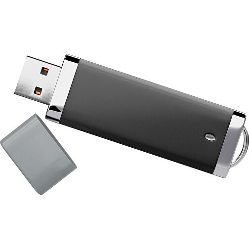 PromoPerfect USB-STICK 2.0 PLASTIK , schwarz / silber MB , 4 GB , Gummiplastik, Kunststoff MB , 7,00cm x 0,70cm x 2,00cm (Länge x Höhe x Breite), Bild 1