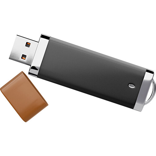 PromoPerfect USB-STICK 2.0 PLASTIK , schwarz / braun MB , 4 GB , Gummiplastik, Kunststoff MB , 7,00cm x 0,70cm x 2,00cm (Länge x Höhe x Breite), Bild 1