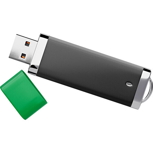 PromoPerfect USB-STICK 2.0 PLASTIK , schwarz / grün MB , 4 GB , Gummiplastik, Kunststoff MB , 7,00cm x 0,70cm x 2,00cm (Länge x Höhe x Breite), Bild 1