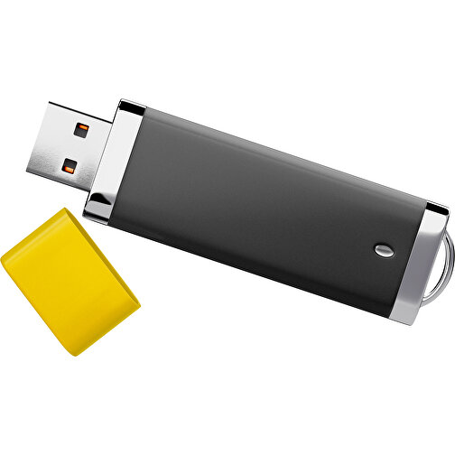 PromoPerfect USB-STICK 2.0 PLASTIK , schwarz / goldgelb MB , 4 GB , Gummiplastik, Kunststoff MB , 7,00cm x 0,70cm x 2,00cm (Länge x Höhe x Breite), Bild 1