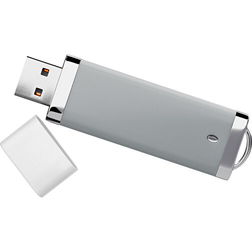 PromoPerfect USB-STICK 2.0 PLASTIK , silber / weiß MB , 4 GB , Gummiplastik, Kunststoff MB , 7,00cm x 0,70cm x 2,00cm (Länge x Höhe x Breite), Bild 1