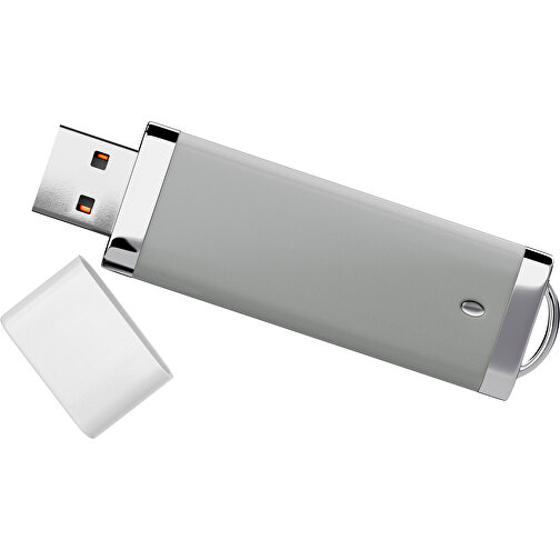 PromoPerfect USB-STICK 2.0 PLASTIK , grau / weiß MB , 4 GB , Gummiplastik, Kunststoff MB , 7,00cm x 0,70cm x 2,00cm (Länge x Höhe x Breite), Bild 1