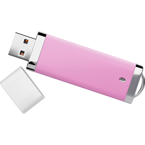 PromoPerfect USB-STICK 2.0 PLASTIK , rosa / weiß MB , 4 GB , Gummiplastik, Kunststoff MB , 7,00cm x 0,70cm x 2,00cm (Länge x Höhe x Breite), Bild 1