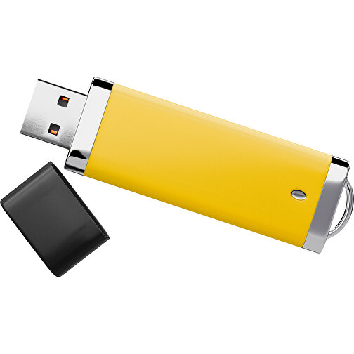 PromoPerfect USB-STICK 2.0 PLASTIK , sonnengelb / schwarz MB , 4 GB , Gummiplastik, Kunststoff MB , 7,00cm x 0,70cm x 2,00cm (Länge x Höhe x Breite), Bild 1