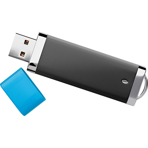 PromoPerfect USB-STICK 2.0 PLASTIK , schwarz / himmelblau MB , 32 GB , Gummiplastik, Kunststoff MB , 7,00cm x 0,70cm x 2,00cm (Länge x Höhe x Breite), Bild 1