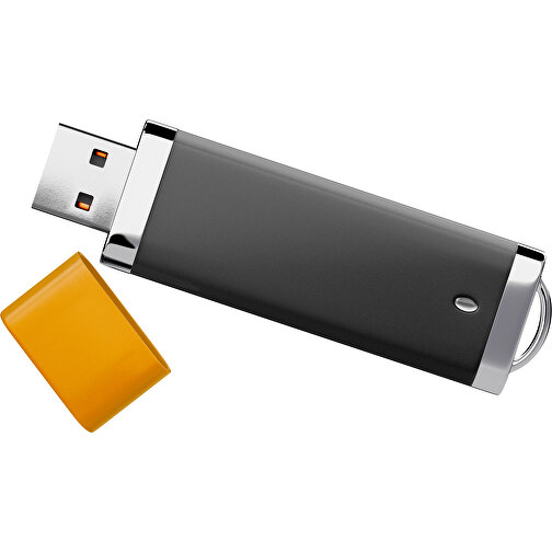 PromoPerfect USB-STICK 2.0 PLASTIK , schwarz / kürbisorange MB , 32 GB , Gummiplastik, Kunststoff MB , 7,00cm x 0,70cm x 2,00cm (Länge x Höhe x Breite), Bild 1