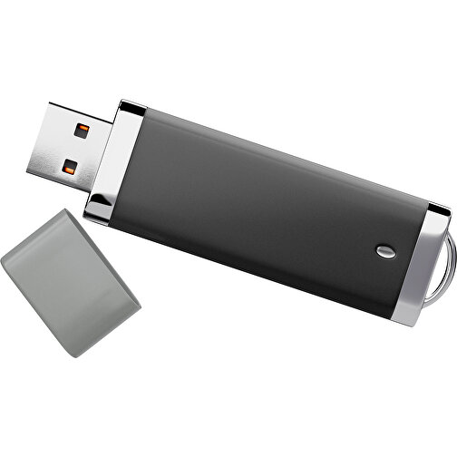 PromoPerfect USB-STICK 2.0 PLASTIK , schwarz / grau MB , 2 GB , Gummiplastik, Kunststoff MB , 7,00cm x 0,70cm x 2,00cm (Länge x Höhe x Breite), Bild 1