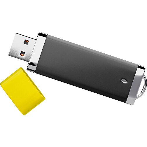 PromoPerfect USB-STICK 2.0 PLASTIK , schwarz / gelb MB , 2 GB , Gummiplastik, Kunststoff MB , 7,00cm x 0,70cm x 2,00cm (Länge x Höhe x Breite), Bild 1