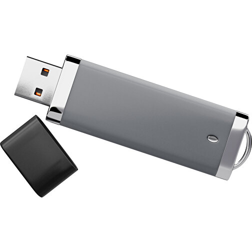 PromoPerfect USB-STICK 2.0 PLASTIK , dunkelgrau / schwarz MB , 1 GB , Gummiplastik, Kunststoff MB , 7,00cm x 0,70cm x 2,00cm (Länge x Höhe x Breite), Bild 1