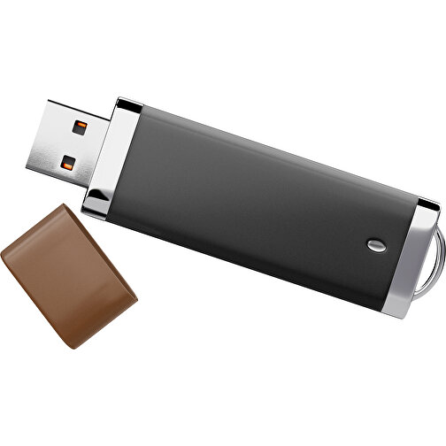 PromoPerfect USB-STICK 2.0 PLASTIK , schwarz / dunkelbraun MB , 1 GB , Gummiplastik, Kunststoff MB , 7,00cm x 0,70cm x 2,00cm (Länge x Höhe x Breite), Bild 1